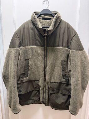 Barbour Olive Green Sherpa & Nylon Panel Field Jacket